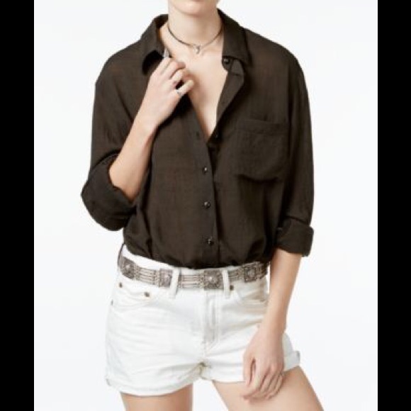 Black Free People That's a Wrap Oxford Button Down - Picture 3 of 4