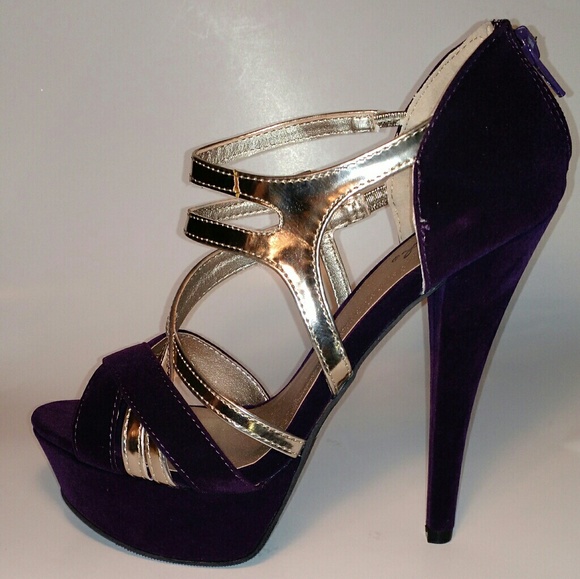 Qupid Shoes - PURPLE/PEWTER STRAPPY HEELS
