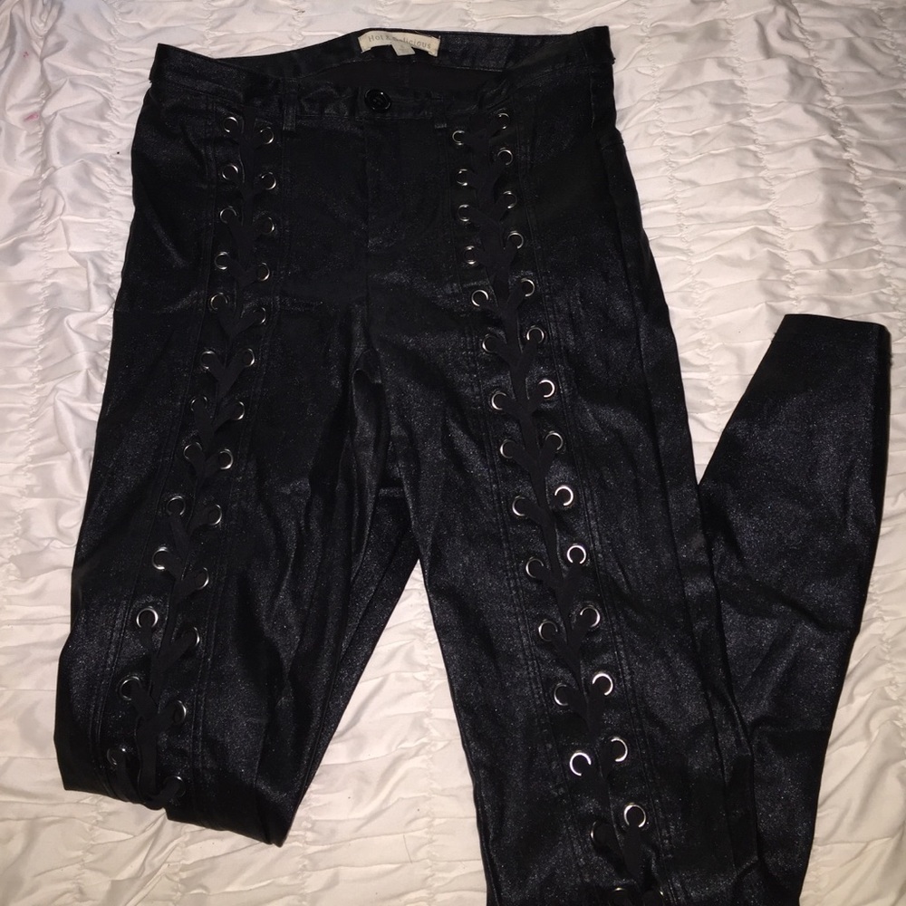 Black lace-up pants