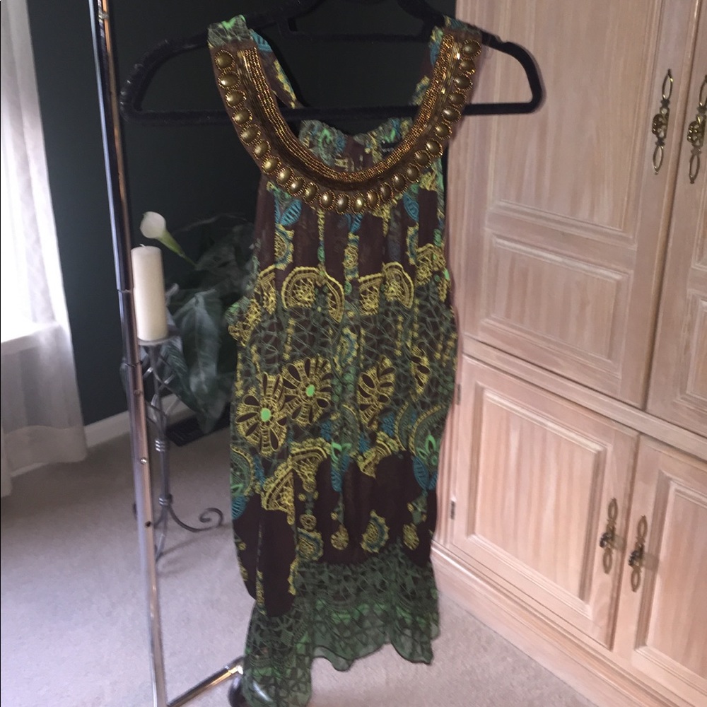 Brown green and gold sheer tank