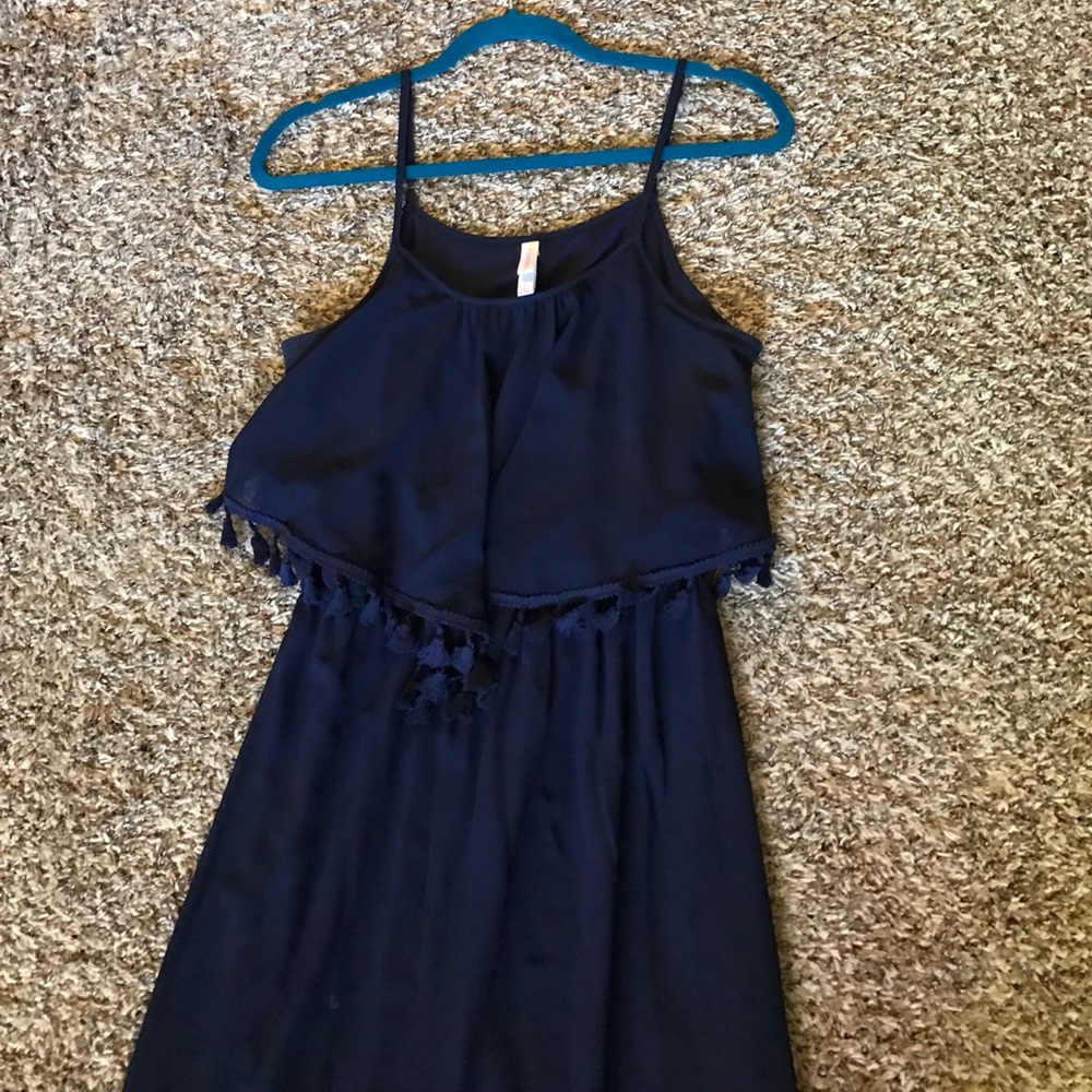 Navy blue tassel maxi dress
