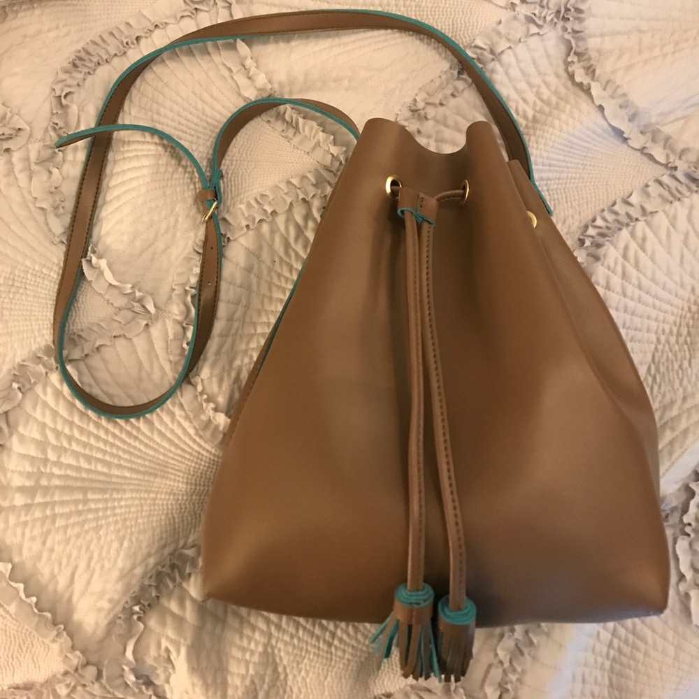 Taupe and Teal Steve Madden bucket bag