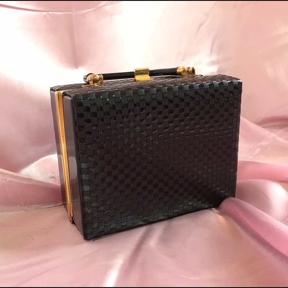 Black and gold Structured Box Bag Purse