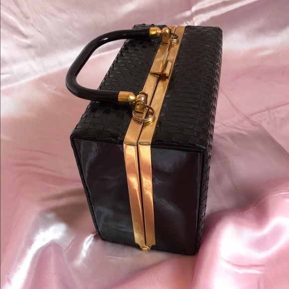 Black and gold Structured Box Bag Purse - Picture 2 of 4
