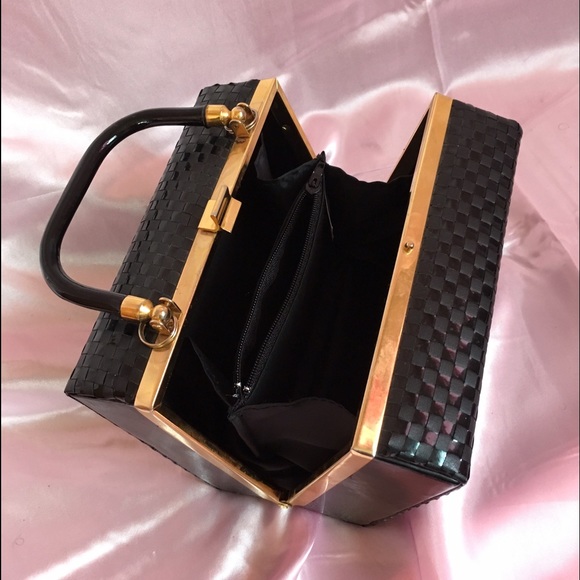 Black and gold Structured Box Bag Purse - Picture 3 of 4