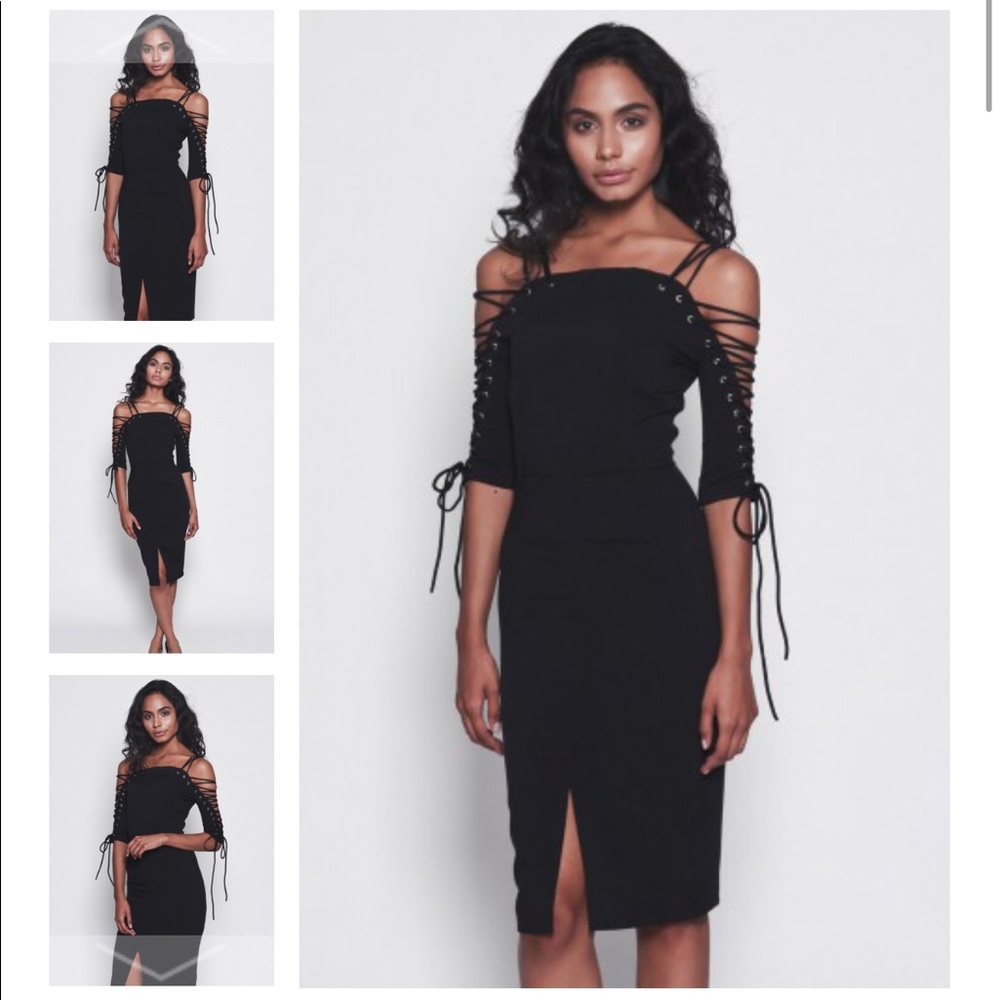 Lavis Alice Black Lace Up Midi Dress