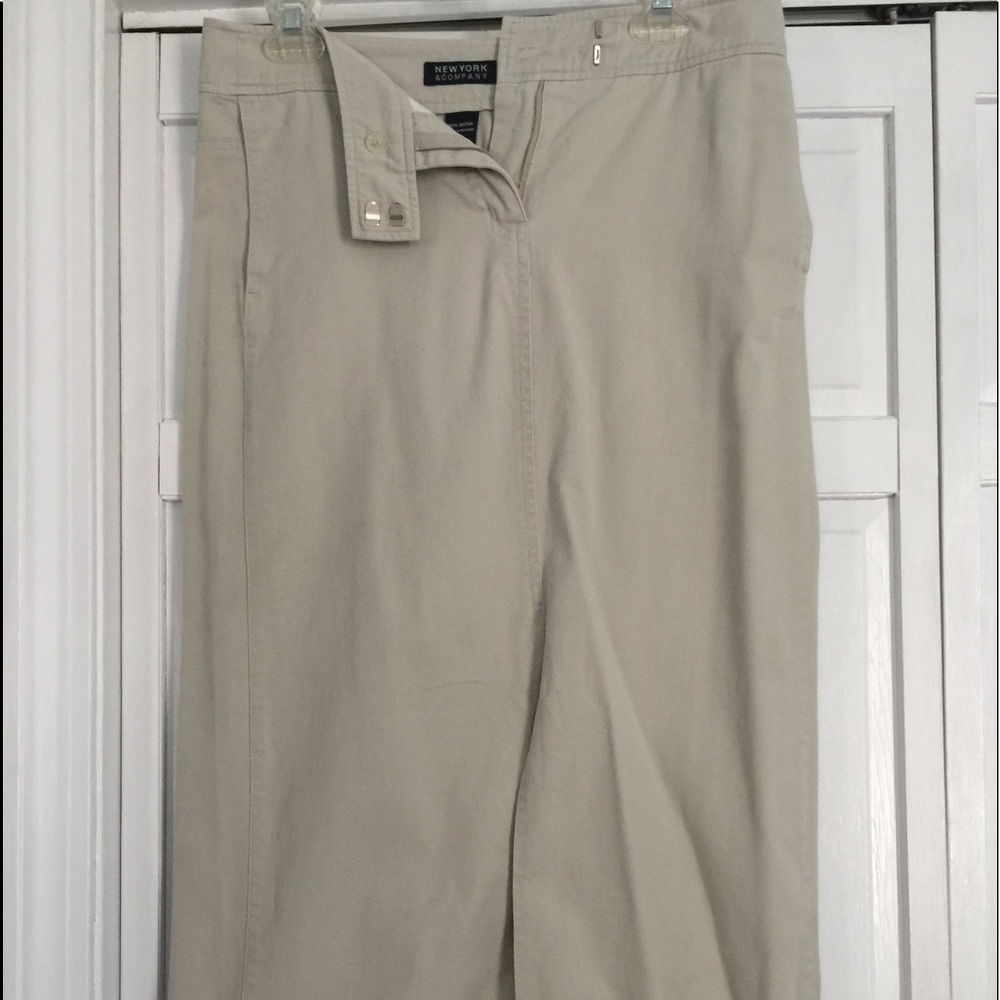 Long straight khaki skirt with front slit