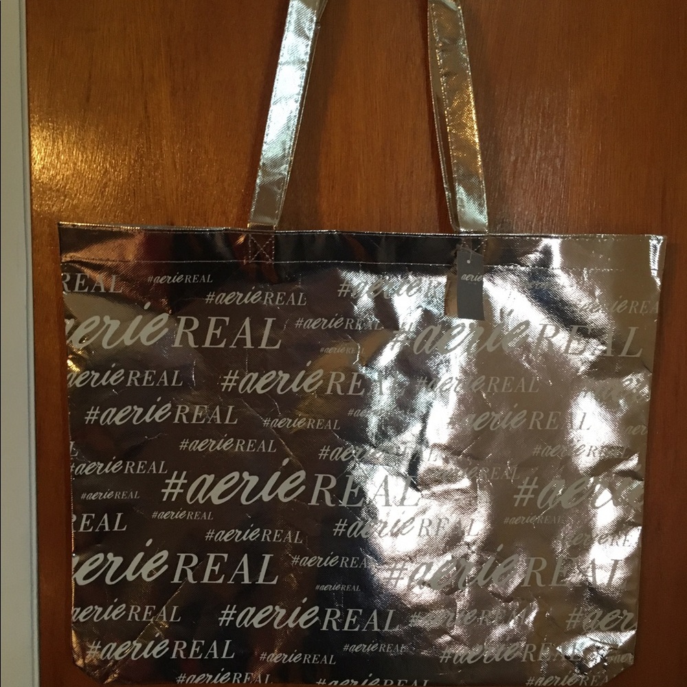 Aerie Silver Metallic Tote Bag