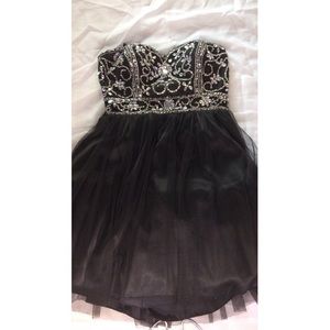 black beaded sweetheart neckline dress