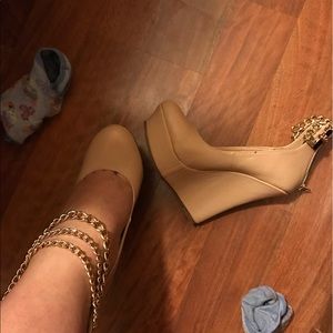 Nude high heels wedges