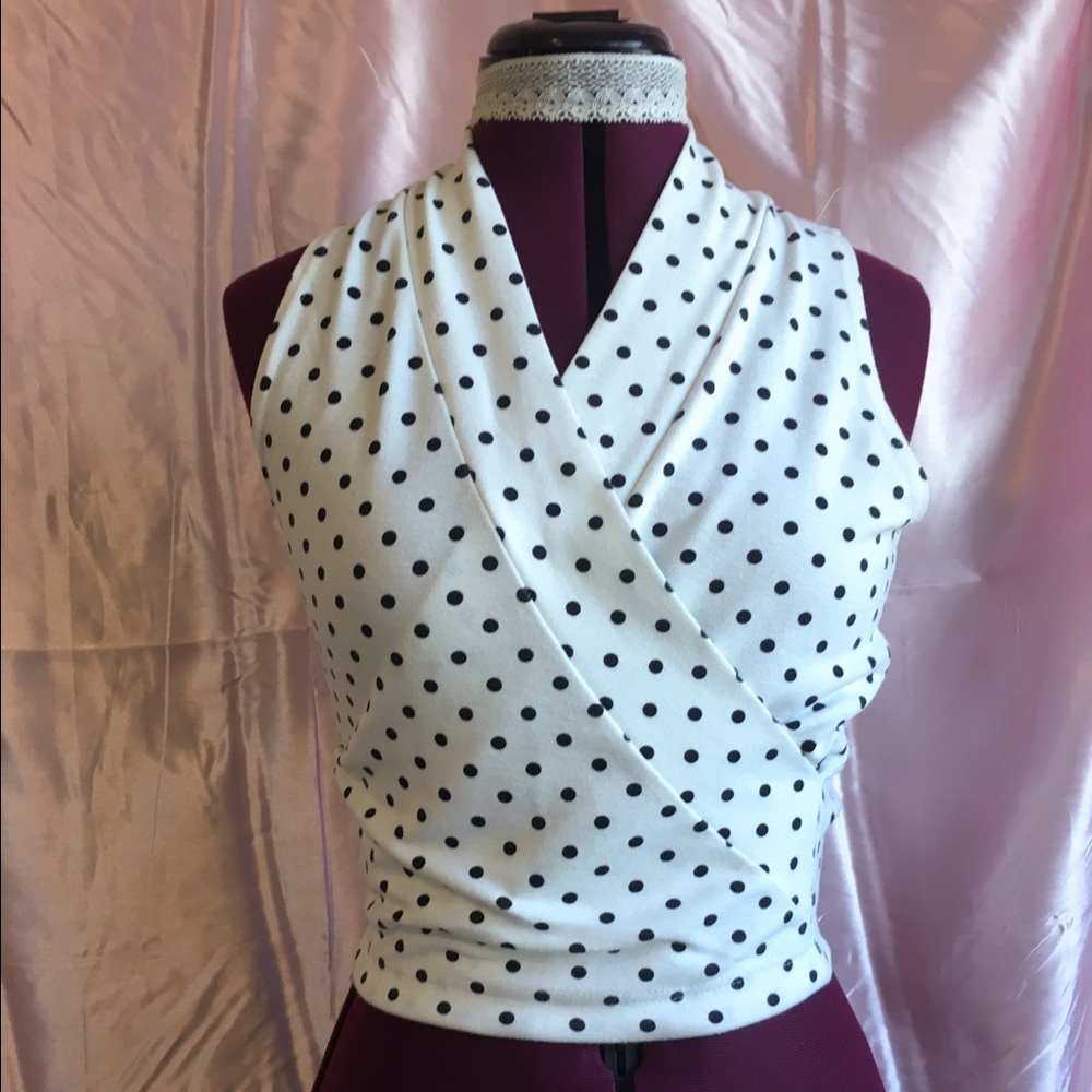 Retro Polka Dot Wrap V-Neck Crop Top