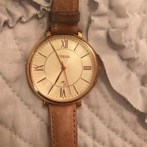 Fossil leather strap watch rose gold