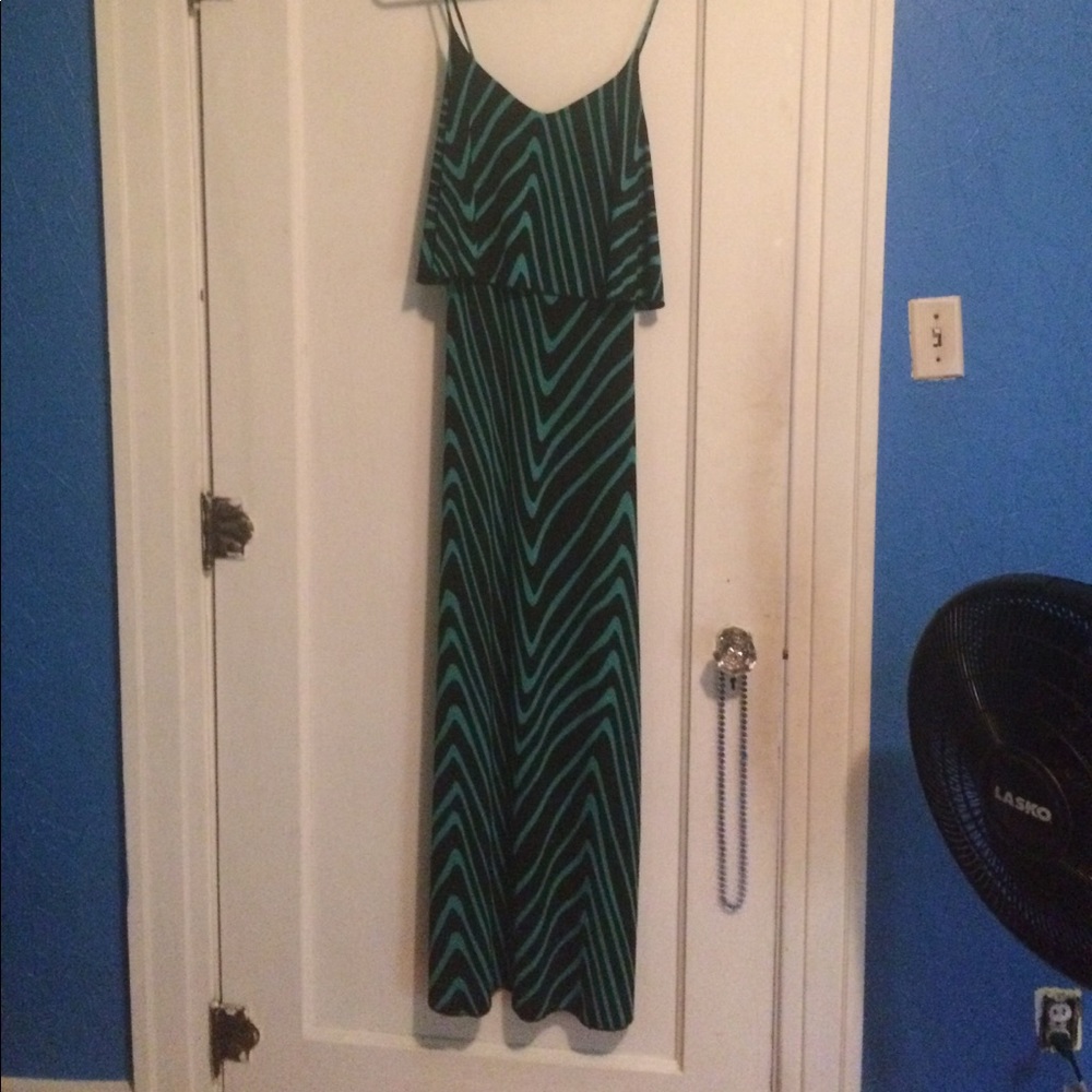 Long floor length, chevron, form fitting dress
