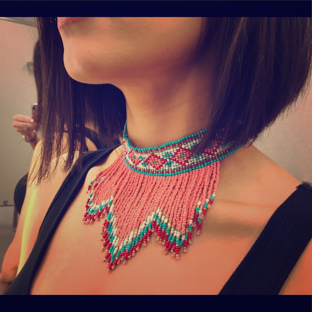 Beaded choker with matching earrings