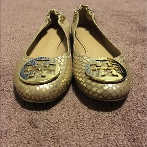 Tory Bruch Reva Metallic Snake Flats