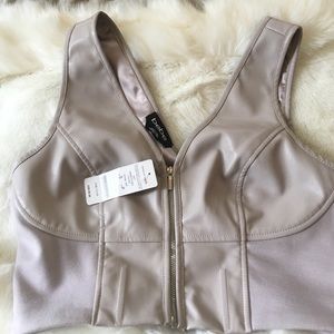 Faux leather zip front crop top brand new w/tags