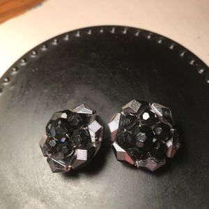 Black facet clip on earrings