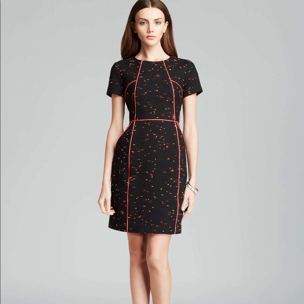 Shoshanna black and neon pink tweed dress