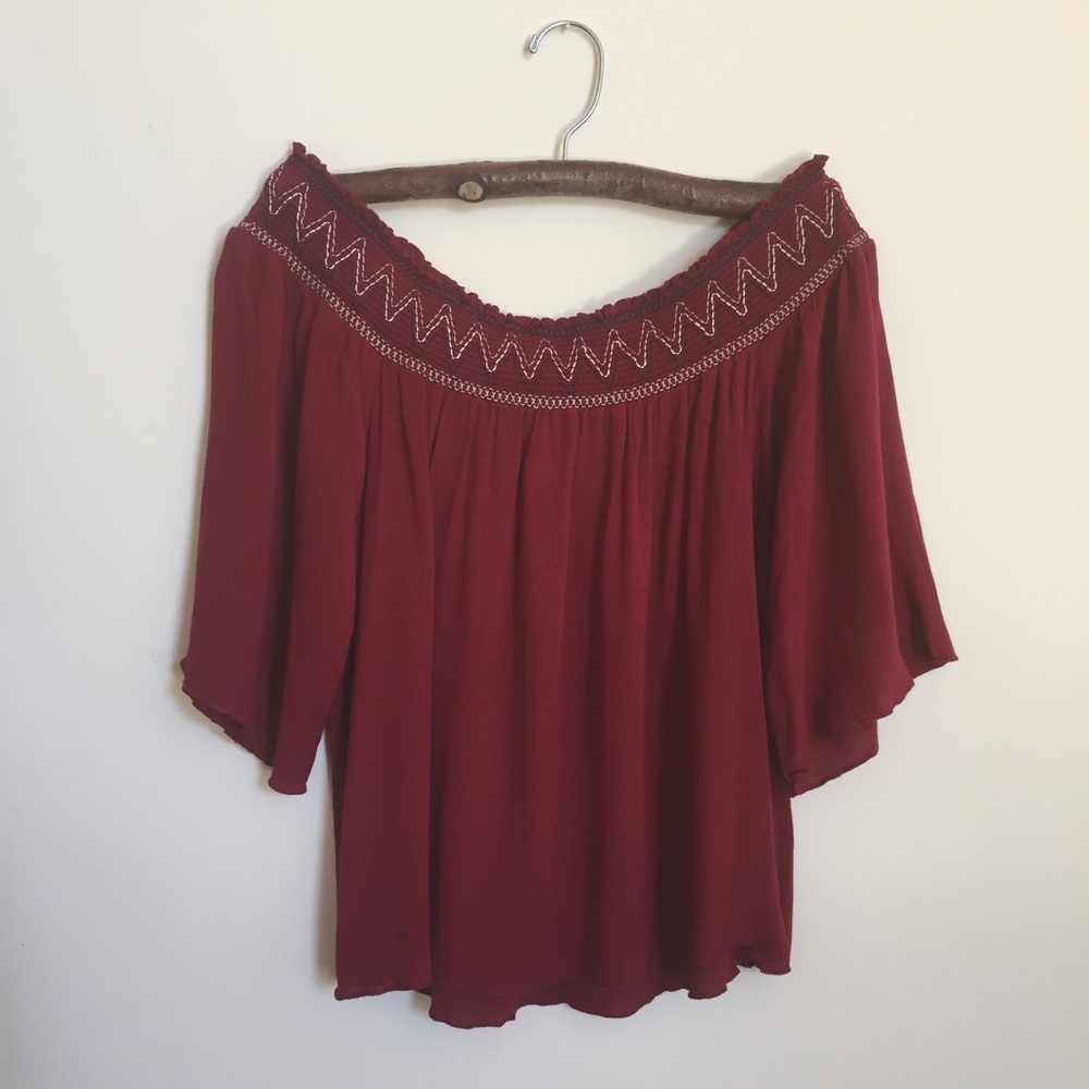 Dream On Embroidered Off Shoulder Top