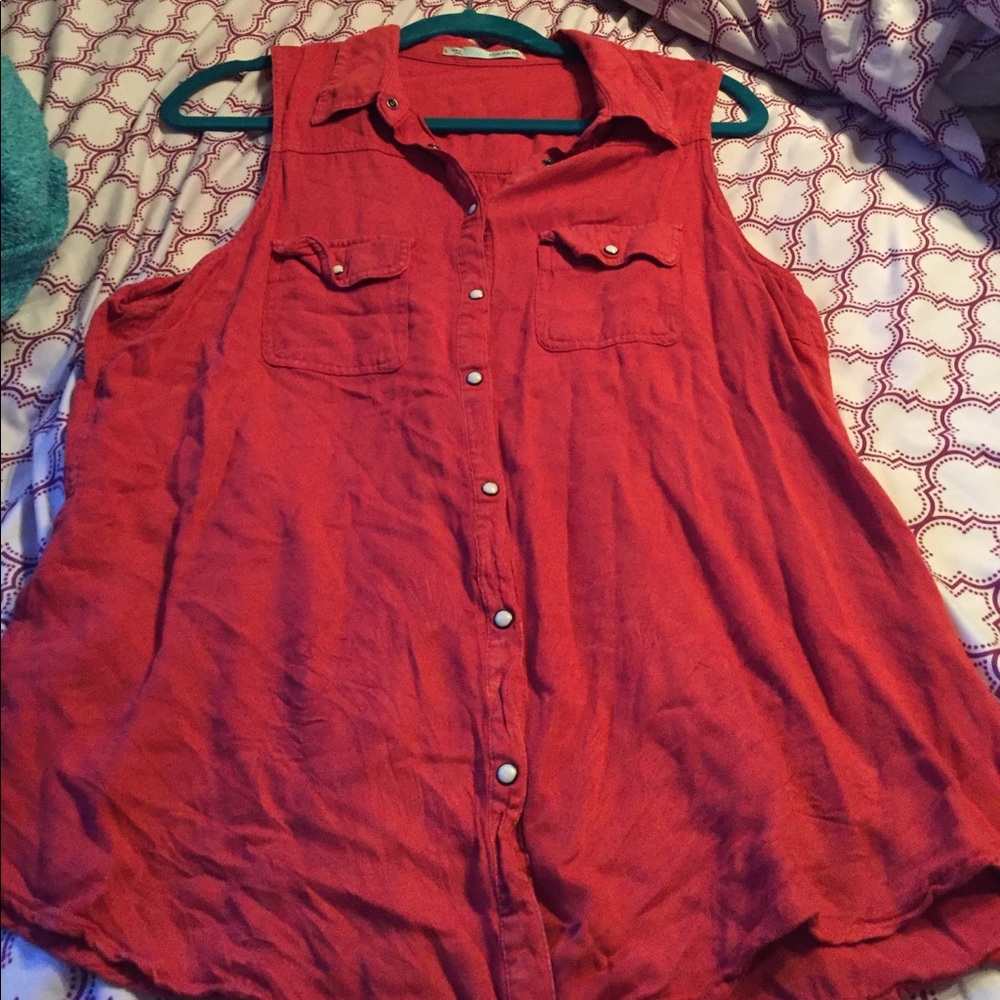 Red button down tank top