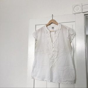 ONE STAR / Embroidered Cap Sleeve Button Up Blouse