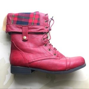 Red Leather and Flannel Lace up boots