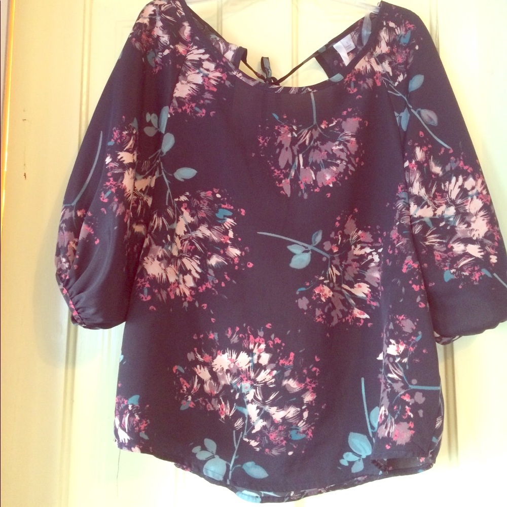 Lauren Conrad black floral blouse