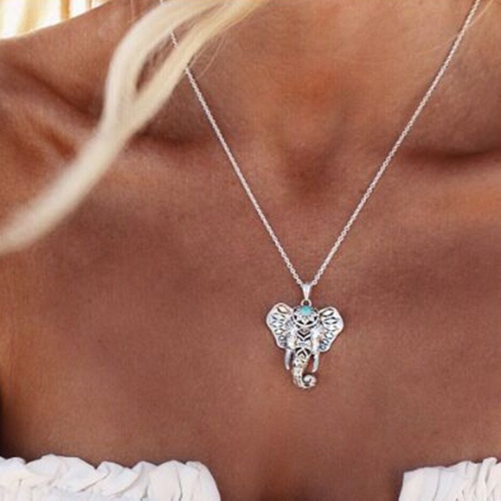 Silvertone Boho Gypsy Elephant Statement Necklace - Picture 4 of 5