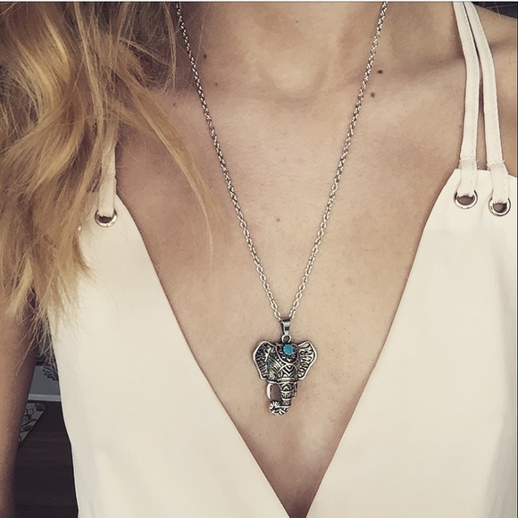 Silvertone Boho Gypsy Elephant Statement Necklace - Picture 2 of 5