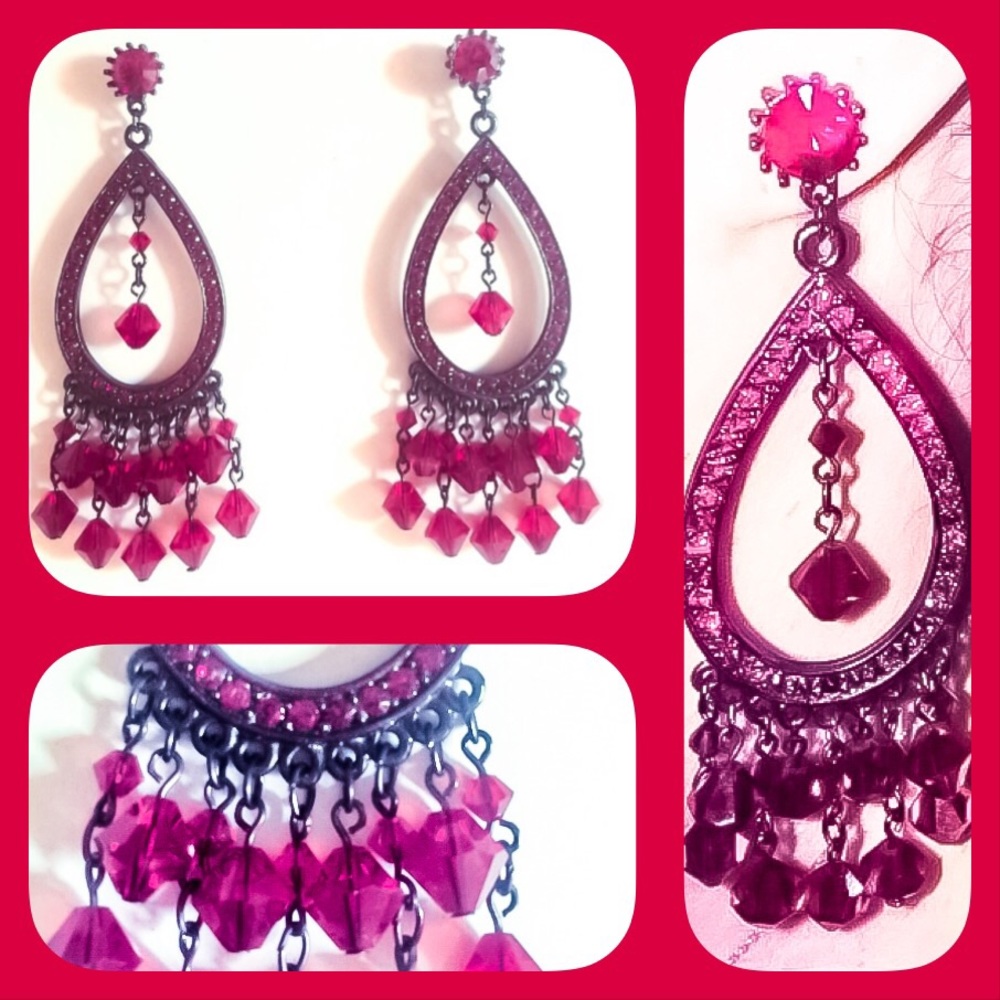 RED RHINESTONE CHANDELIER EARRINGS