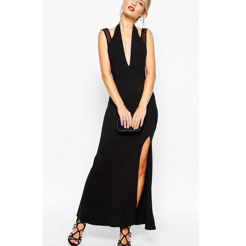 NEW - Halterneck Black Maxi w/ mesh side panels