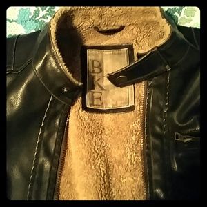 Mens large brown real leather jacket buckle