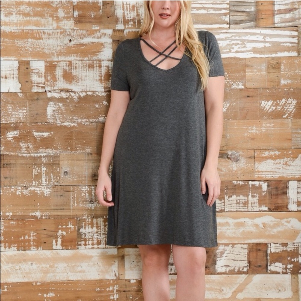 CCO NEW PLUS SIZE gray criss-cross dress 2X-3X-4X - Picture 1 of 5