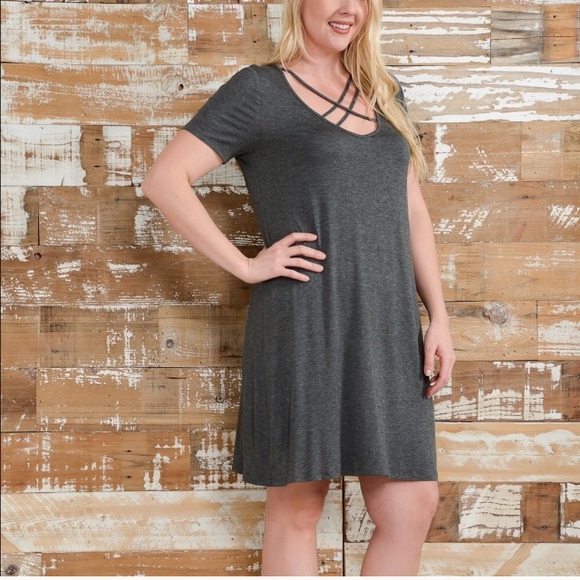 CCO NEW PLUS SIZE gray criss-cross dress 2X-3X-4X - Picture 2 of 5