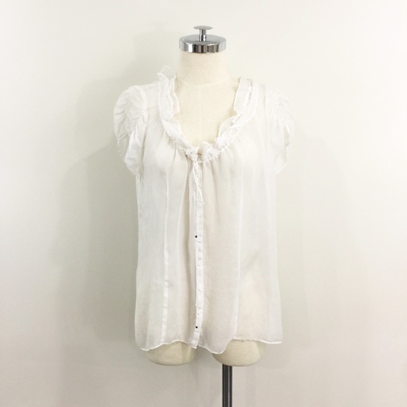 [ kenar ] white silk chiffon short sleeve blouse - Picture 2 of 8