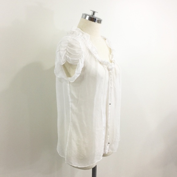[ kenar ] white silk chiffon short sleeve blouse - Picture 3 of 8