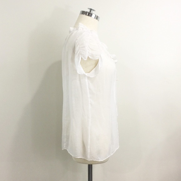 [ kenar ] white silk chiffon short sleeve blouse - Picture 4 of 8