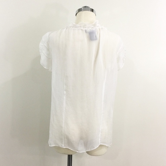 [ kenar ] white silk chiffon short sleeve blouse - Picture 5 of 8