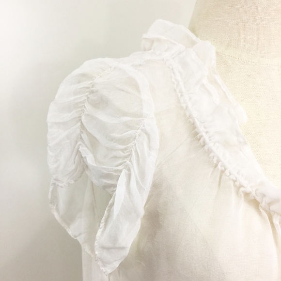 [ kenar ] white silk chiffon short sleeve blouse - Picture 6 of 8
