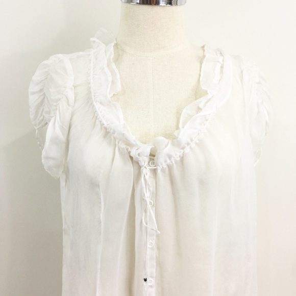 [ kenar ] white silk chiffon short sleeve blouse - Picture 7 of 8