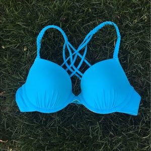 Light blue cross back bikini top