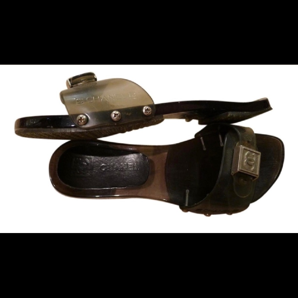 Chanel Gray Smoke Lucite Sandals 36 6