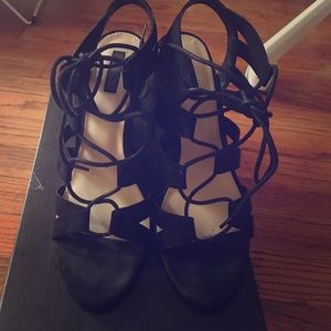 Black lace up wedges