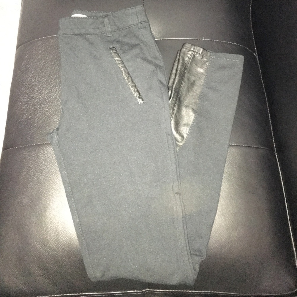 Black Stretch Pants with leather accents