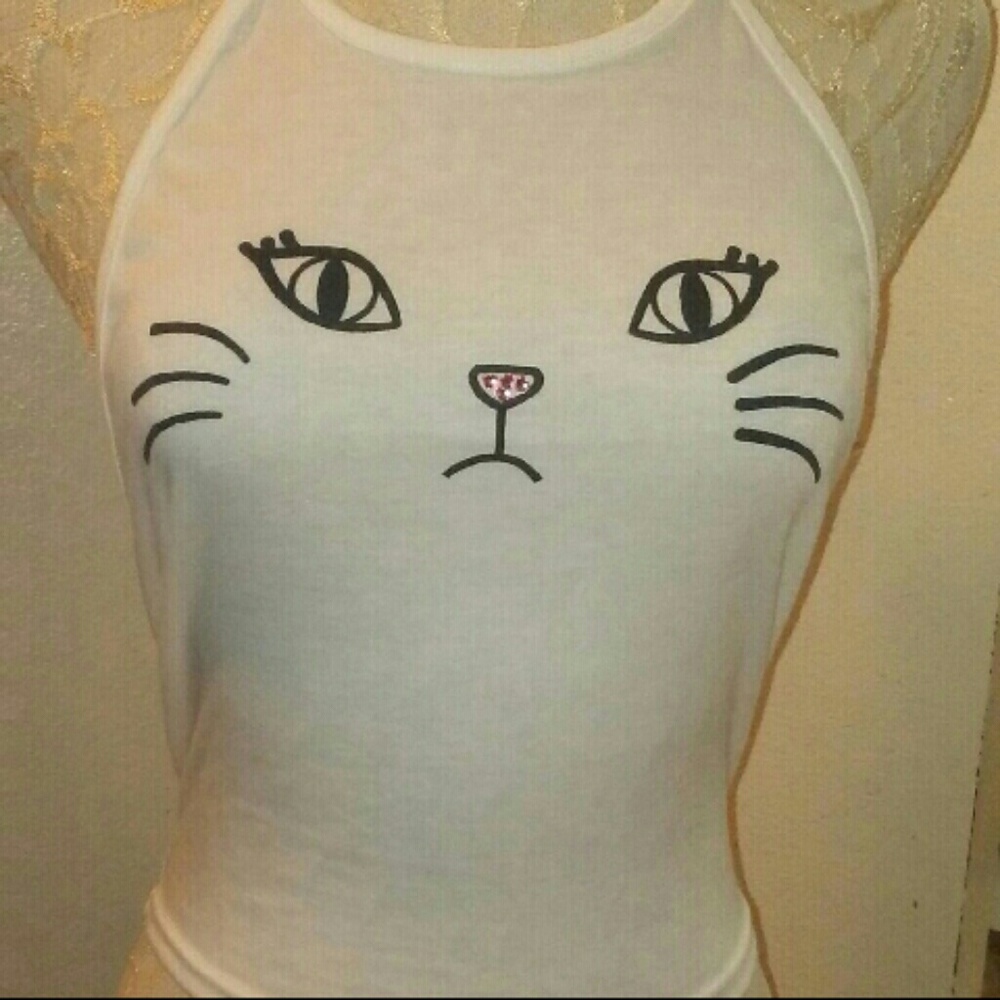 Kawaii white halter cat top
