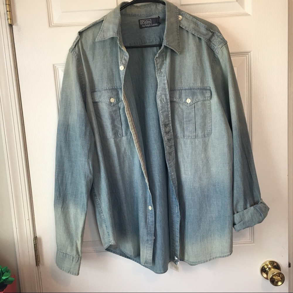 NWOT • Polo Button Down Light Denim Faded Shirt