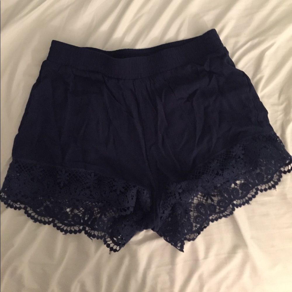 Navy lace trim shorts