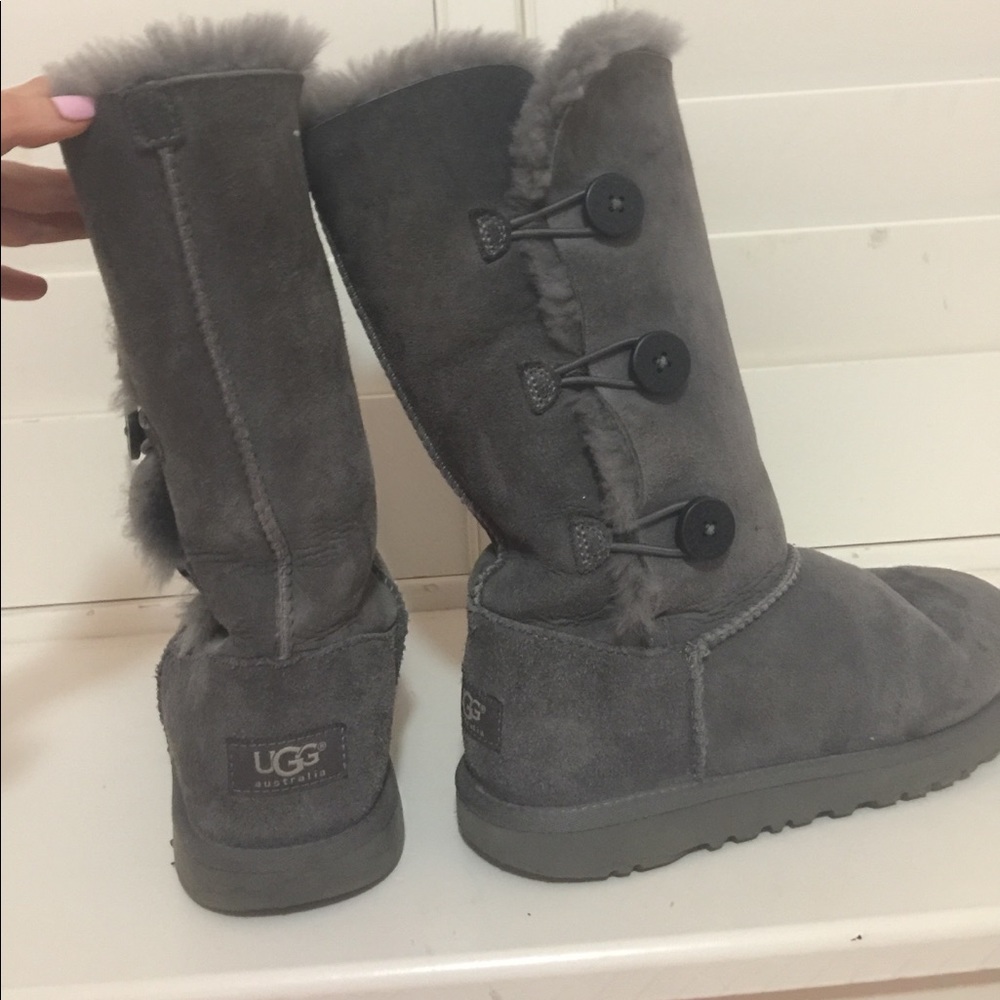 Tall grey uggs with buttons