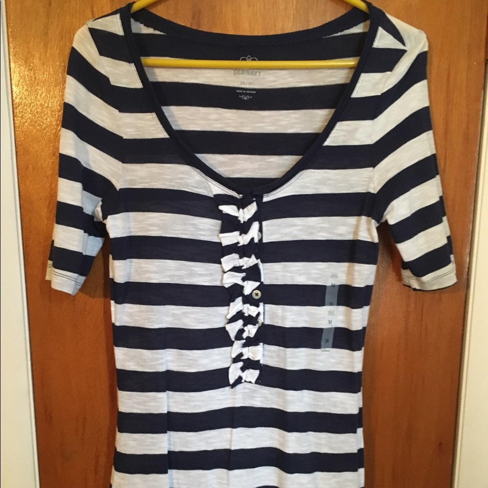 Navy and white Striped V-Neck
