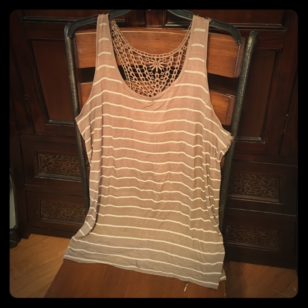 Striped racer back crochet detail tank top